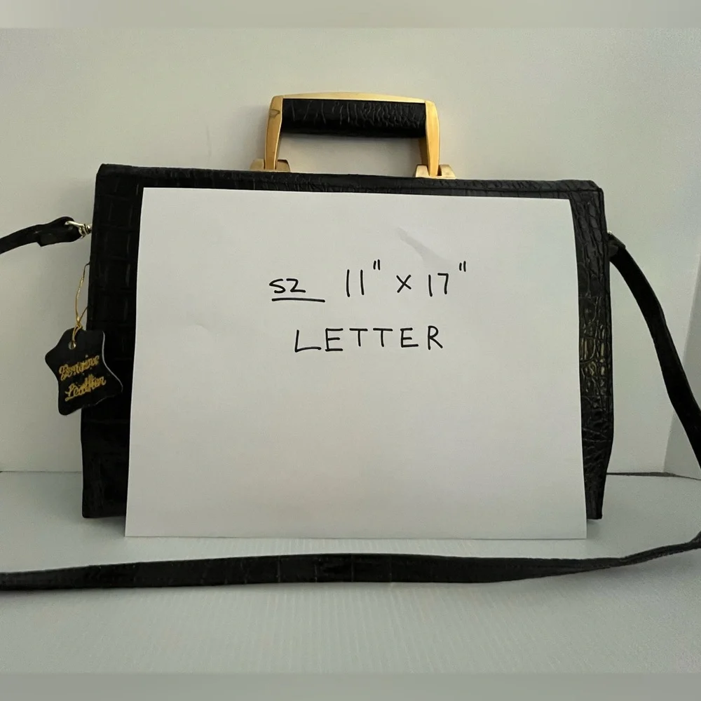 Vintage Genuine Reptile Embossed Patent Leather Small Briefcase/Shoulder Bag - Picture 5 of 16